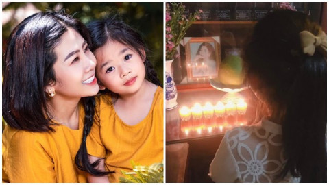 Con gái Mai Phương được bảo mẫu đưa đi thăm mẹ, nhìn cô bé đứng cạnh di ảnh ai cũng xót xa