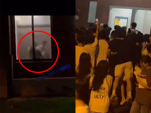 Nhức mắt cảnh 2 sinh viên tòm tem trong nhà vệ sinh, hàng trăm bạn học đứng chật kín sân để xem
