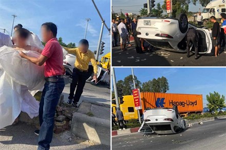 Xôn xao clip cô dâu ngồi thất thần sau tai nạn lật úp xe ô tô ở Hải Phòng