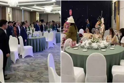 4 gái xinh bị ném đá dữ dội vì ngồi bấm điện thoại khi cả hội trường đứng trang nghiêm chào cờ