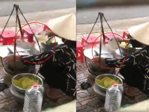 MXH xôn xao clip người bán hàng rong đổ thức ăn thừa vào nồi nước dùng