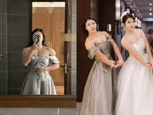 Phù dâu diện váy trễ nải khoe cơ bắp cuồn cuộn, dân mạng lo cho chú rể