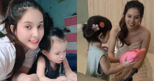Thiên An gây tranh cãi vì mặc hở khi đưa con đến nhà Trương Mỹ Nhân