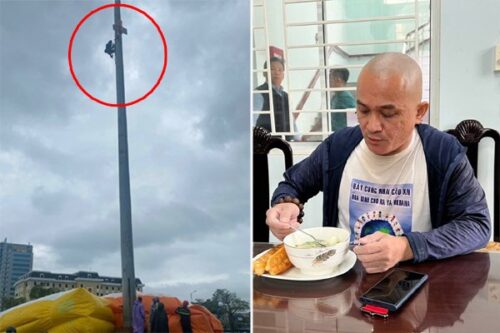 Người đàn ông tự đốt 2 ôtô của mình tiếp tục treo người trên cột cờ livestream