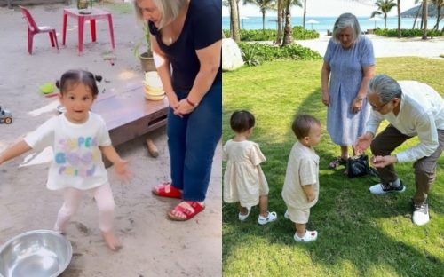 Bà nội cất công từ Thụy Điểm sang thăm, cặp song sinh nhà Hà Hồ lại có phản ứng thế này