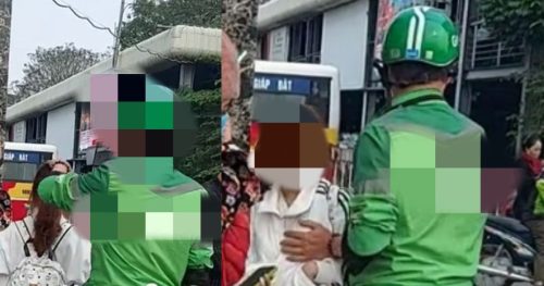 Phẫn nộ nam thanh niên mặc áo xe ôm công nghệ giở trò biến thái với nữ sinh ngay tại bến xe