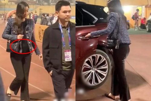 Đỗ Mỹ Linh lộ vòng 2 nhô cao, con trai bầu Hiển bị soi "kém ga lăng'" với vợ hoa hậu
