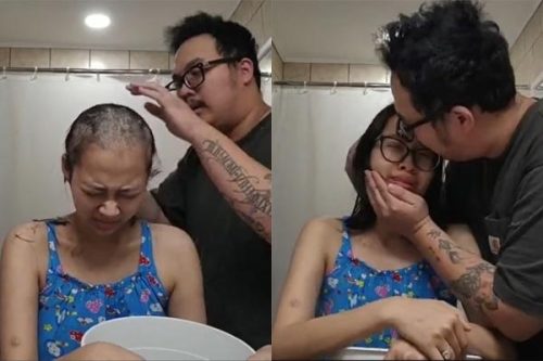Video chồng tự tay cạo đầu cho vợ ung thư gây xúc động
