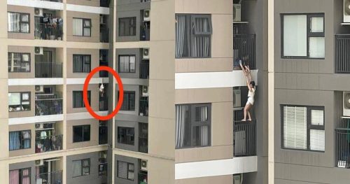 Hé lộ nguyên nhân vụ ô gái treo lơ lửng ở lan can chung cư Hà Nội được cứu sống bằng đệm hơi