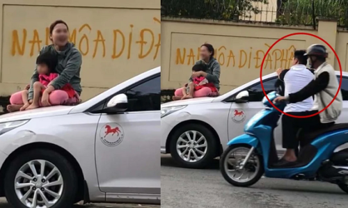 Bắt gặp chồng hẹn hò nhân tình, người vợ ôm con ngồi nóc xe ô tô có hành động lạ gây xót xa