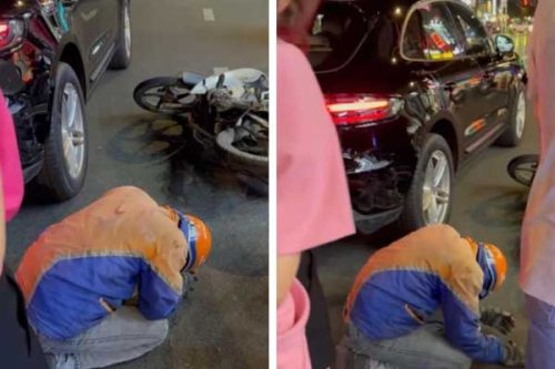 Tông đuôi xe Porsche, nam shipper ở TPHCM quỳ gối van xin trong bất lực