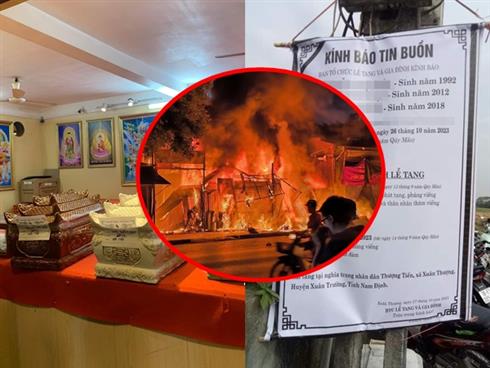 Xót xa tang lễ của 3 mẹ con tử vong trong vụ cháy ở Hà Nội: Mới 10 phút đã âm - dương cách biệt