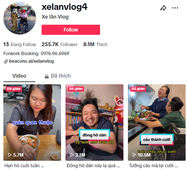 kênh tiktok xe lăn vlog