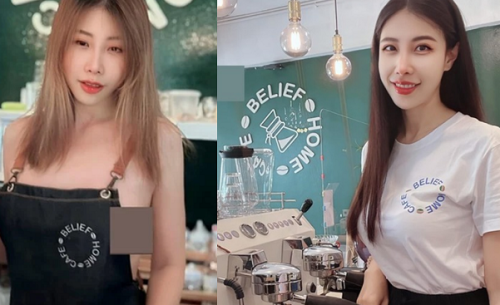 Gái xinh mặc mỗi tạp dề đứng bán cà phê, gây tranh cãi dữ dội vì quá phản cảm