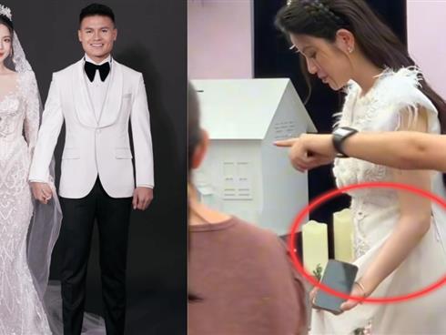 Cô dâu Chu Thanh Huyền để lộ vòng 2 nhô cao trong ngày cưới, còn liên tục có hành động lấy tay che chắn!