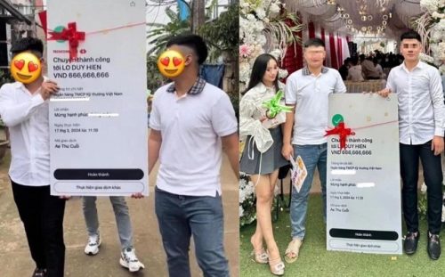 Xôn xao tấm biển chuyển khoản 666 triệu đồng mừng cưới bạn thân ở Hà Nội