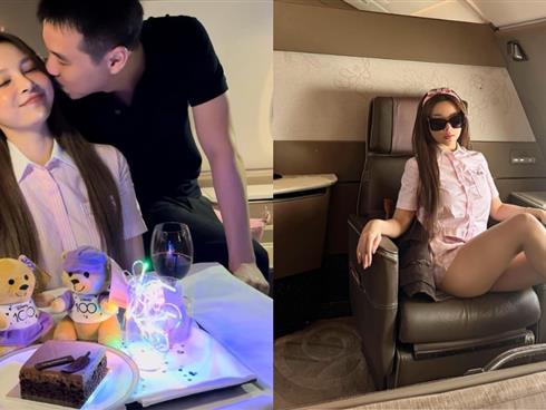 Huyền Baby kỷ niệm 11 năm ngày cưới cực 'chanh sả' trên máy bay