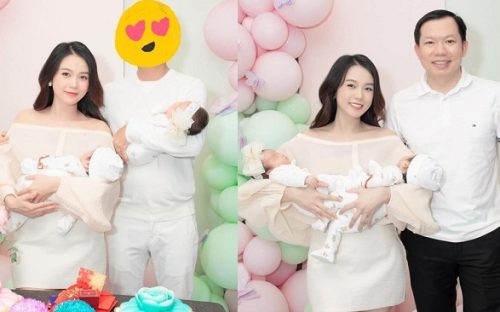 Sam làm đầy tháng cho con, chồng hiếm hoi lộ diện, cựu hotgirl liền nịnh ông xã