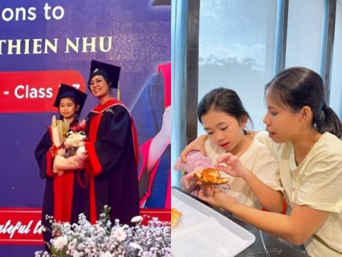 Lavie con gái Mai Phương lĩnh thưởng ngày tổng kết, bảo mẫu thay bố mẹ đến dự