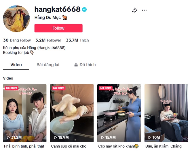 kênh tiktok hằng du mục