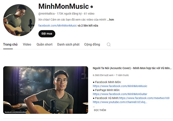 kênh youtube minh mon