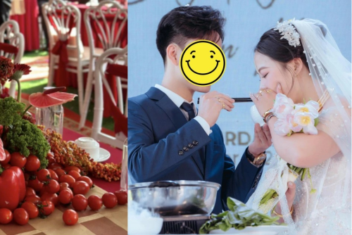 Độc lạ đám cưới HN: Trang trí bằng rau củ, chú rể nhúng lẩu mời cô dâu tại sân khấu