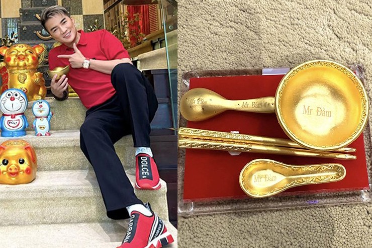 Đàm Vĩnh Hưng gây xôn xao khi khoe hình ảnh bộ bát đũa vàng khắc tên mình